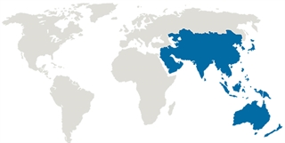 Map with the Asian & Oceanian region highlighted.